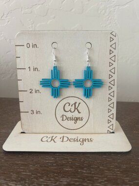 Turquoise Painted Zia Earrings